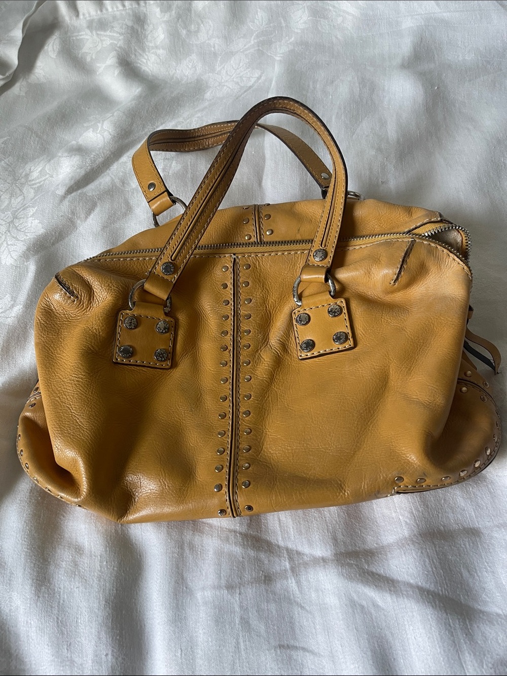 Michael Kors Mustard Leather Studded Satchel